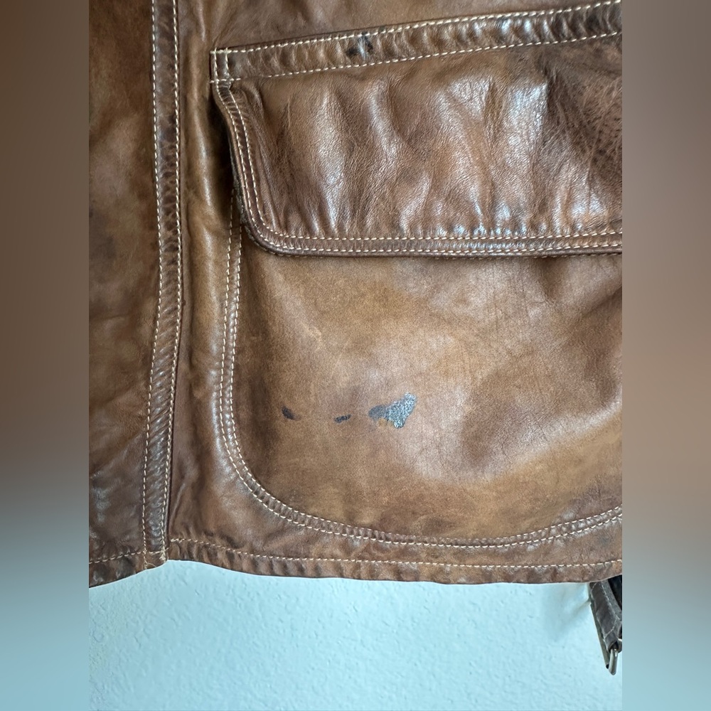 RARE Vintage Polo Ralph Lauren Brown Leather Jacket Biker Chore jacket hybrid XL - Picture 15 of 17